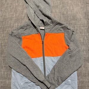 Hanna Andersson Blue, Gray and Orange Colorblock Hoodie 130 CM US 8